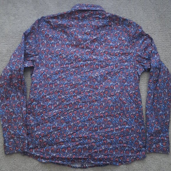 Michael Kors Paisley Floral Blue Shirt Men's XL Slim Fit Retro Look Long Sleeve - Picture 6 of 7